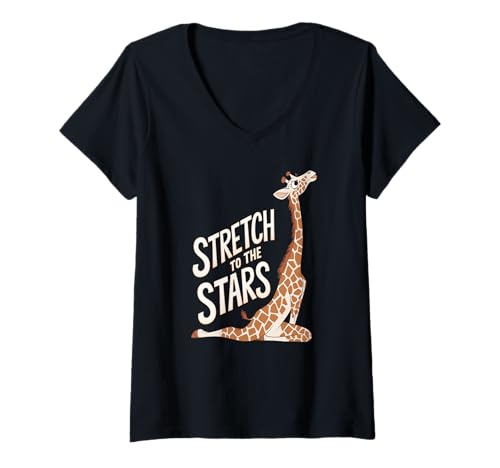 Damen In die Sterne dehnen Yoga Giraffe Motivation T-Shirt mit V-Ausschnitt Damen In die Sterne dehnen Yoga Giraffe Motivation T-Shirt mit V-Ausschnitt von Tierische Dehnung für offene Gedanken