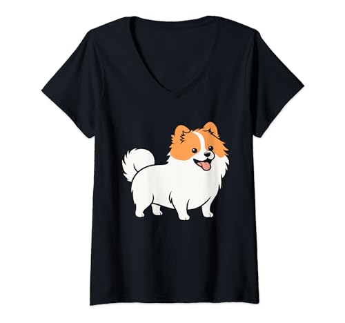 Damen Humor kleiner Spitz süßer einfacher Hund Spitz T-Shirt mit V-Ausschnitt von Tierischer Spitz Hund. Lustiges Spitz