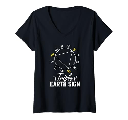 Damen Triple Earth Sign Sternzeichen Stier Steinbock Jungfrau T-Shirt mit V-Ausschnitt Damen Triple Earth Sign Sternzeichen Stier Steinbock Jungfrau T-Shirt mit V-Ausschnitt von Tierkreiszeichen Astrologie Sterne Horoskop