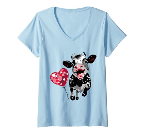 Damen Karneval Kuh Kostüm Fröhliches Kälbchen mit Herzballon T-Shirt mit V-Ausschnitt Damen Karneval Kuh Kostüm Fröhliches Kälbchen mit Herzballon T-Shirt mit V-Ausschnitt von Tierlaune - Lustige Tiere by Christine Krahl