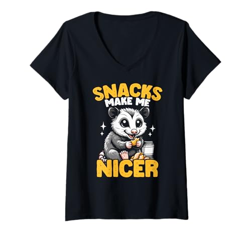 Damen Snacks Machen Mich Netter Opossum Snack Lliebhaber Humor T-Shirt mit V-Ausschnitt Damen Snacks Machen Mich Netter Opossum Snack Lliebhaber Humor T-Shirt mit V-Ausschnitt von Tierliebhaber Snacks Lustiger Humor Sarkastische