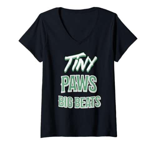 Damen Kleine Pfoten Große Beats Musik Tier Humor T-Shirt mit V-Ausschnitt Damen Kleine Pfoten Große Beats Musik Tier Humor T-Shirt mit V-Ausschnitt von Tierliebhaber mit Musikgeschmack