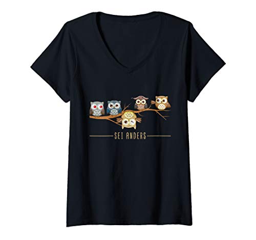 Damen Sei anders Eule T-Shirt mit V-Ausschnitt Damen Sei anders Eule T-Shirt mit V-Ausschnitt von Tiermotiv Eulen Geschenk