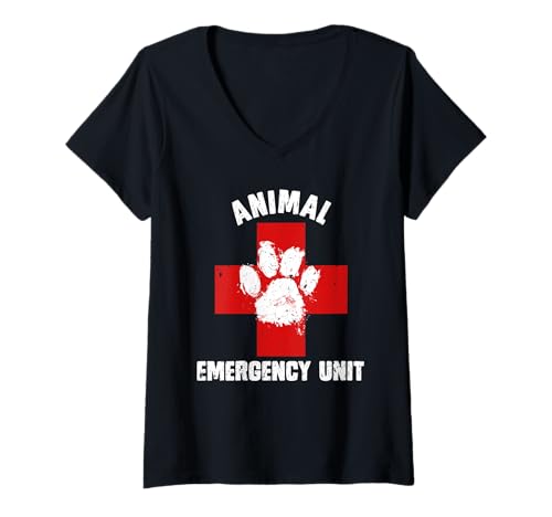 Damen Tierrechte ANIMAL EMERGENCY UNIT Lustiges Tierwohl T-Shirt mit V-Ausschnitt von Tierschutz Shirt Tierrechte Tierschützer Tierwohl