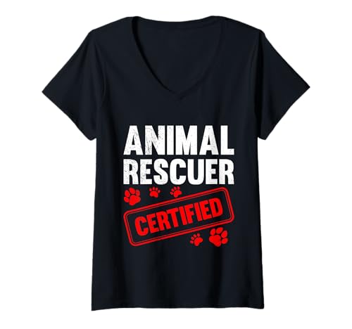 Damen Tierrettung ANIMAL RESCUER CERTIFIED Lustig Tierschützer T-Shirt mit V-Ausschnitt von Tierschutz Shirt Tierrechte Tierschützer Tierwohl