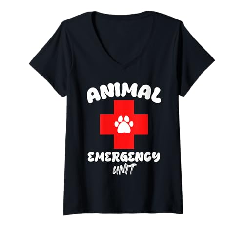 Damen Tierschutz ANIMAL EMERGENCY UNIT Lustig Tierretter T-Shirt mit V-Ausschnitt von Tierschutz Shirt Tierrechte Tierschützer Tierwohl