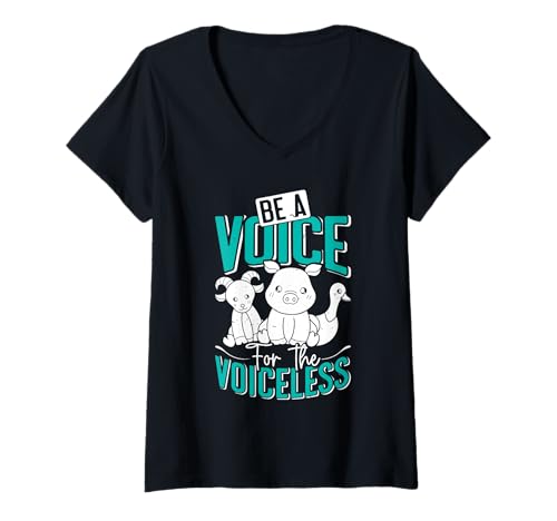 Damen Tierschutz BE A VOICE FOR THE VOICELESS Lustig Tierschützer T-Shirt mit V-Ausschnitt von Tierschutz Shirt Tierrechte Tierschützer Tierwohl