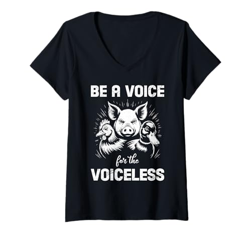 Damen Tierschutz BE A VOICE FOR THE VOICELESS Lustig Tierschützer T-Shirt mit V-Ausschnitt von Tierschutz Shirt Tierrechte Tierschützer Tierwohl