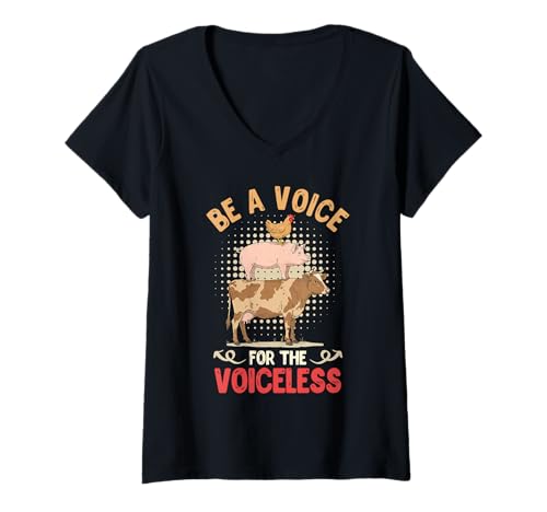 Damen Tierschutz BE A VOICE FOR THE VOICELESS Lustig Tierwohl T-Shirt mit V-Ausschnitt von Tierschutz Shirt Tierrechte Tierschützer Tierwohl