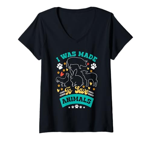 Damen Tierschutz I WAS MADE TO SAVE ANIMALS Lustiges Tierschützer T-Shirt mit V-Ausschnitt von Tierschutz Shirt Tierrechte Tierschützer Tierwohl