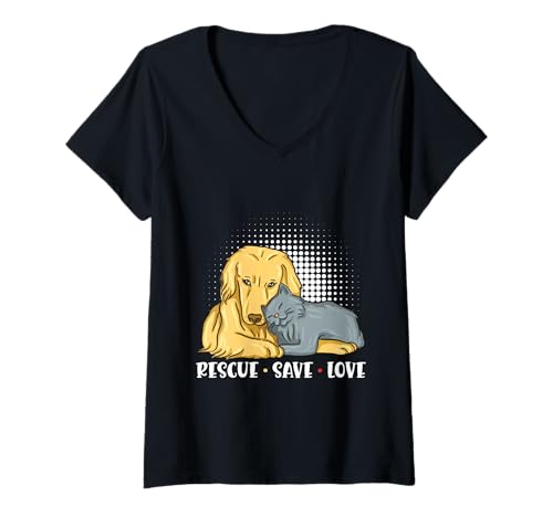 Damen Tierschutz RESCUE SAVE LOVE Lustiges Tierschützer T-Shirt mit V-Ausschnitt Damen Tierschutz RESCUE SAVE LOVE Lustiges Tierschützer T-Shirt mit V-Ausschnitt von Tierschutz Shirt Tierrechte Tierschützer Tierwohl