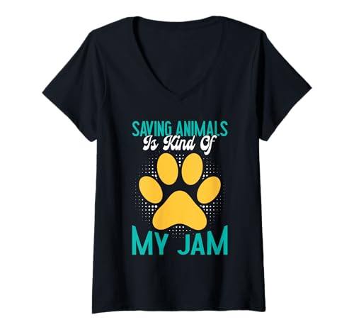 Damen Tierschutz SAVING ANIMALS IS KIND OF MY JAM Tierschützer T-Shirt mit V-Ausschnitt von Tierschutz Shirt Tierrechte Tierschützer Tierwohl