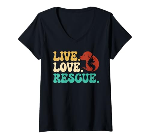 Damen Tierwohl LOVE LOVE RESCUE Lustiges Tierrechte T-Shirt mit V-Ausschnitt von Tierschutz Shirt Tierrechte Tierschützer Tierwohl
