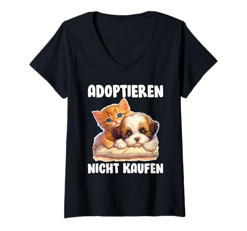 Damen Tierheim ADOTIEREN NICHT KAUFEN LUSTIG Adoptieren T-Shirt mit V-Ausschnitt Damen Tierheim ADOTIEREN NICHT KAUFEN LUSTIG Adoptieren T-Shirt mit V-Ausschnitt von Tierschutz Shirt Tierwohl Tier Adoptieren Tierheim