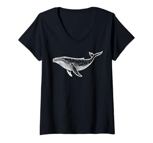 Damen Buckelwal T-Shirt mit V-Ausschnitt Damen Buckelwal T-Shirt mit V-Ausschnitt von Tierwelt Tier Wal Natur Meeresbiologe