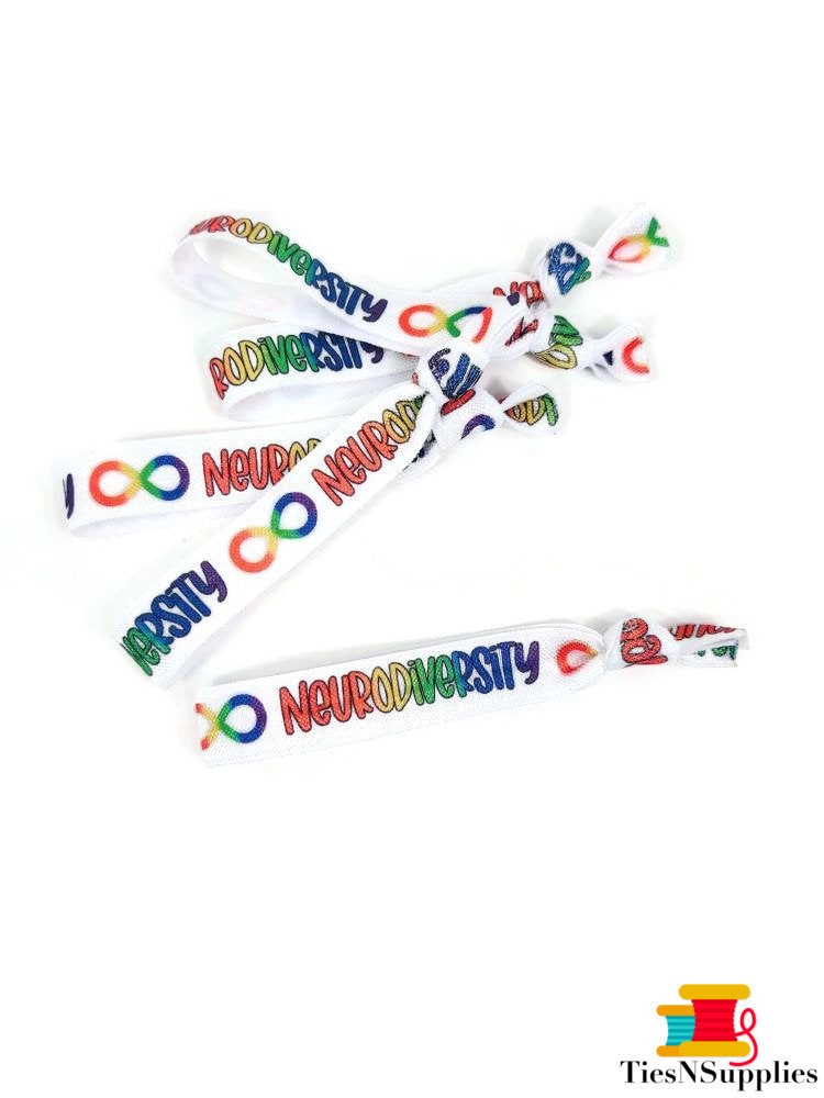 5, 10 Oder 25 Krawatten-Neurovielfalt-Bewusstseins-Hairties/Bracelets - Ideal Für Bewusstseinsmonat, Lehrer, Mit Regenbogen-Unendlichkeits-Symbol von TiesNSupplies