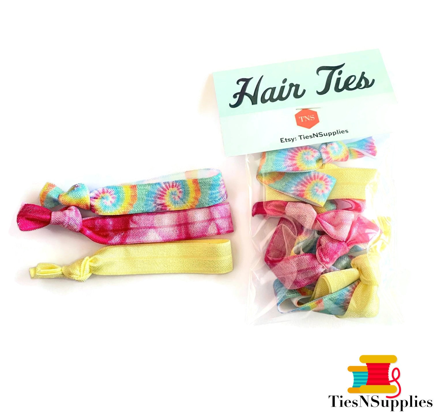 Haargummi Set 8 Haarbänder - Rainbow Swirl Tie Dye Armband, Haargummis- Hellgelb, Pink Gefärbt, Gewirbelt Kostenloser Versand von TiesNSupplies