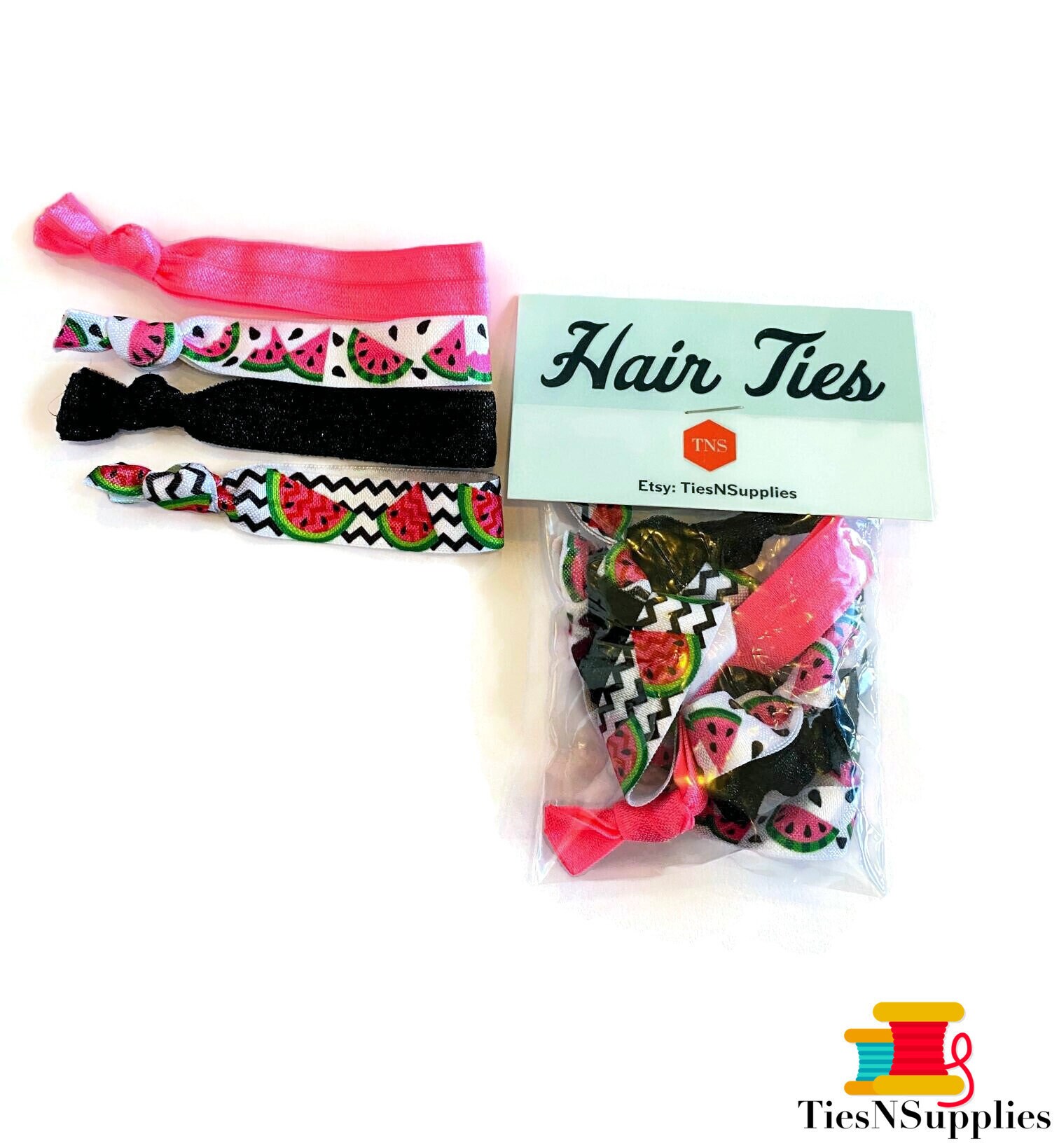 Haargummi Set 8 Haargummis Enthalten - Wassermelonen Armband, Haargummis - Wassermelonen, Wassermelone, Rosa, Schwarz Glitter Kostenloser Versand von TiesNSupplies