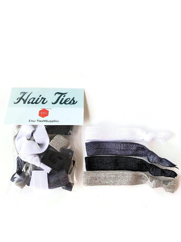 Hair Tie Set - 10 Haargummis Enthalten Schwarz, Weiß, Silber, Dunkelgrau/Anthrazit Solid Colors -Armbänder, Armband, Gummibänder - Kostenloser von TiesNSupplies