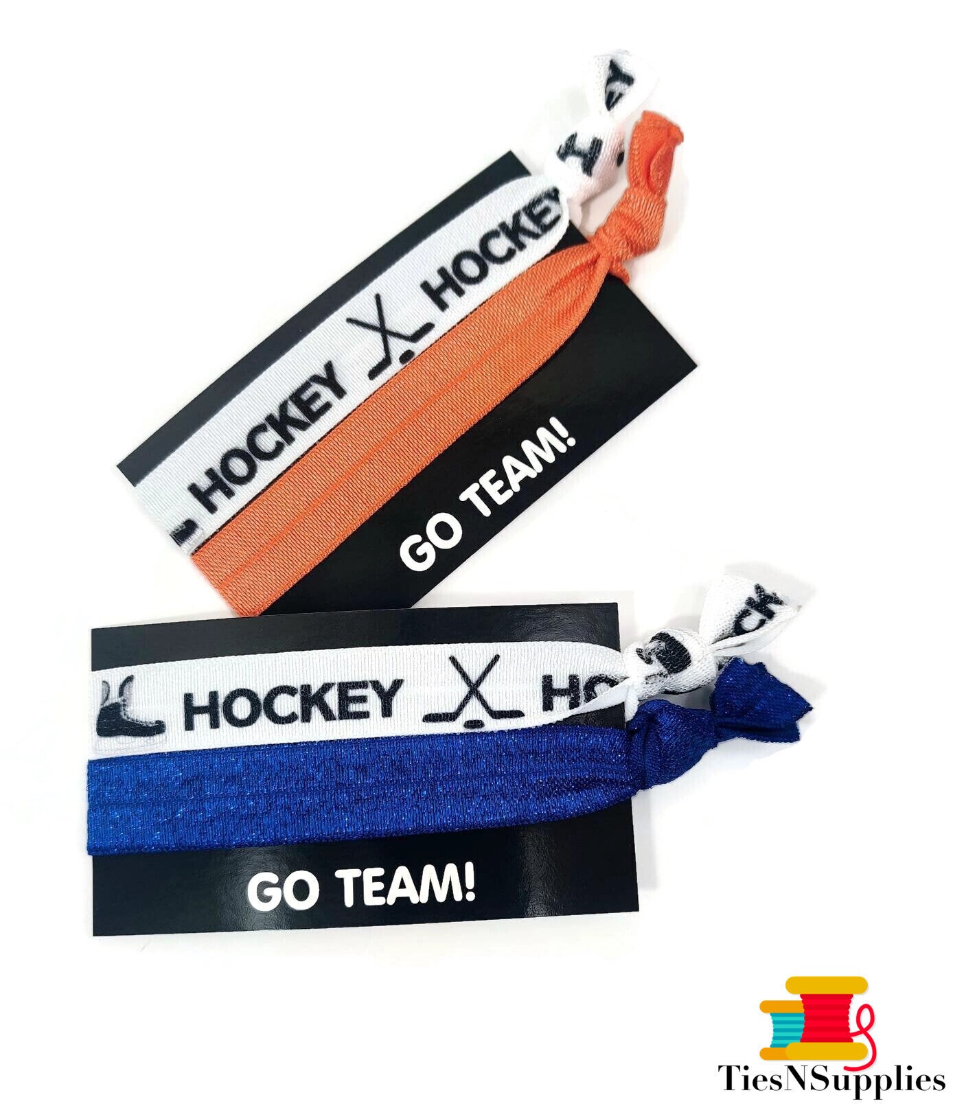 Karte Mit Hockey-Krawatte Und Akzent-Krawatte - Go Team-Karte Armbänder Oder Haargummis, Haargummis Hockey-Thema Teamfarben Auswählen Glitzer Solid von TiesNSupplies