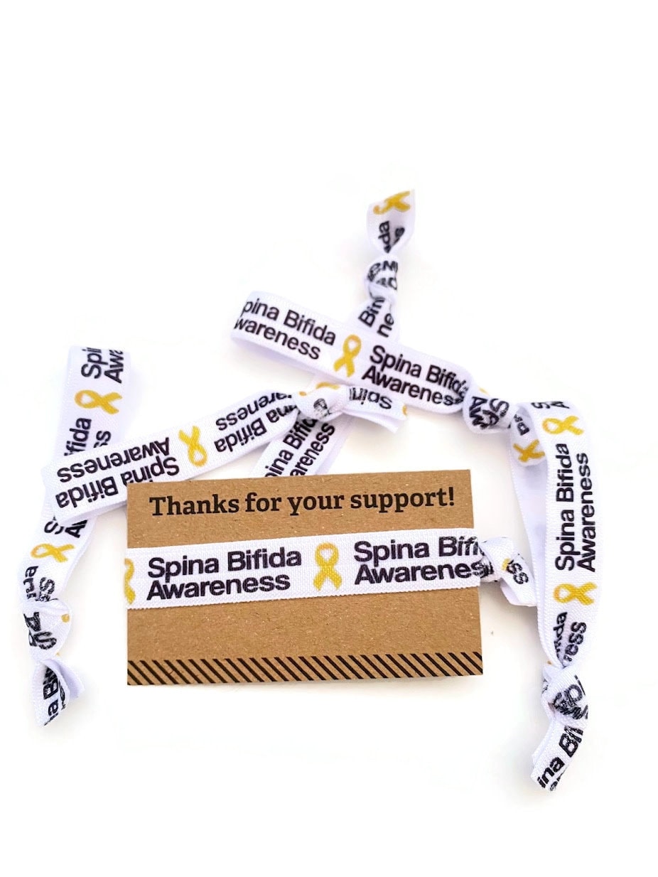Spina Bifida Awareness -Danke Für Ihre Unterstützerkarte Mit Gummiband, Armband, Haarbändern - Bewusstsein Schaffen, Geschenke, Goldband von TiesNSupplies