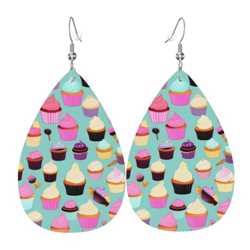 Cupcake-Muster Druck Leder Ohrring Tropfenform baumeln Ohrringe Kunstleder Teardrop Ohrringe für Frauen Teen Mädchen Geschenk, Einheitsgröße, Leder, kein Edelstein, One Size, Leder, Kein Edelstein Cupcake-Muster Druck Leder Ohrring Tropfenform baumeln Ohrringe Kunstleder Teardrop Ohrringe für Frauen Teen Mädchen Geschenk, Einheitsgröße, Leder, kein Edelstein, One Size, Leder, Kein Edelstein von TietYaer