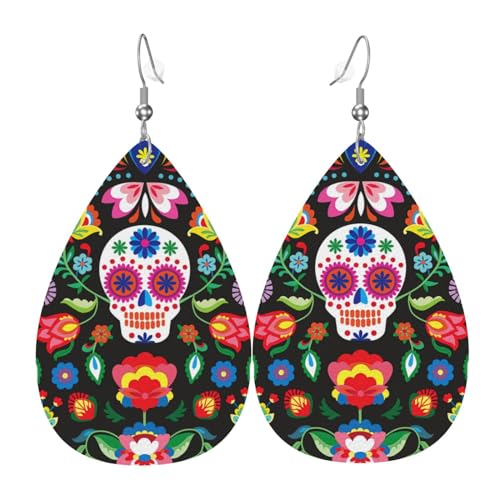 Sugar Horror Totenkopf und Blumen Druck Leder Ohrring Tropfenform Ohrringe Kunstleder Teardrop Ohrringe für Frauen Teen Mädchen Geschenk, Einheitsgröße, Leder, kein Edelstein, One Size, Leder, Kein Sugar Horror Totenkopf und Blumen Druck Leder Ohrring Tropfenform Ohrringe Kunstleder Teardrop Ohrringe für Frauen Teen Mädchen Geschenk, Einheitsgröße, Leder, kein Edelstein, One Size, Leder, Kein von TietYaer