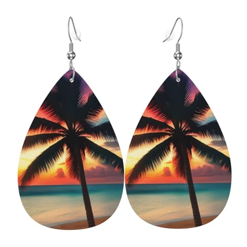 Tropischer Strand Palme Sonnenuntergang Druck Leder Ohrring Tropfenform Ohrringe Kunstleder Teardrop Ohrringe für Frauen Teen Mädchen Geschenk, Einheitsgröße, Leder, kein Edelstein, One Size, Leder, Tropischer Strand Palme Sonnenuntergang Druck Leder Ohrring Tropfenform Ohrringe Kunstleder Teardrop Ohrringe für Frauen Teen Mädchen Geschenk, Einheitsgröße, Leder, kein Edelstein, One Size, Leder, von TietYaer