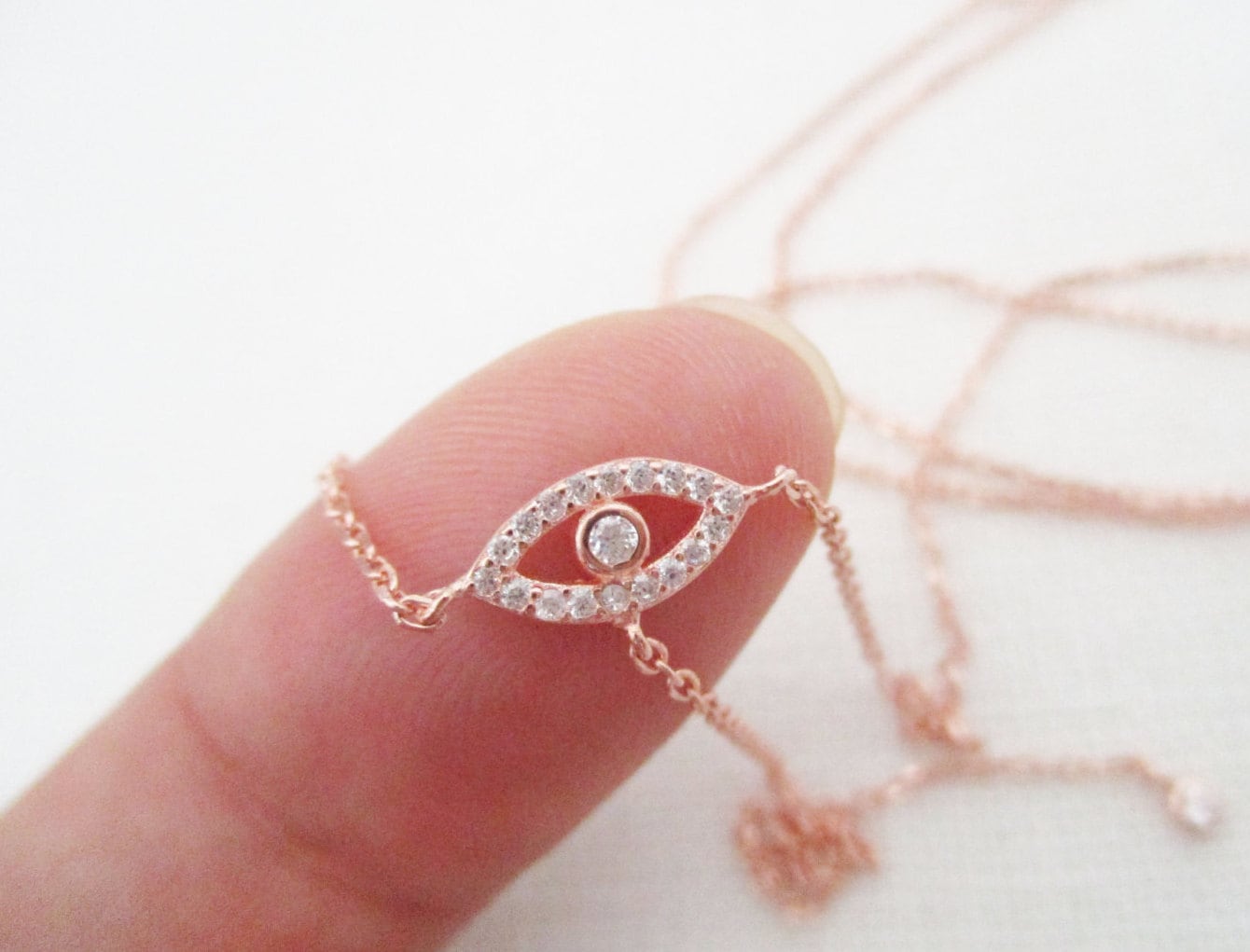 Evil Eye Halskette... Rose Gold Kette Zirkonia-Dainty, Schlicht, Geburtstag Evil Eye Halskette... Rose Gold Kette Zirkonia-Dainty, Schlicht, Geburtstag von TiffanyAvenueBridal