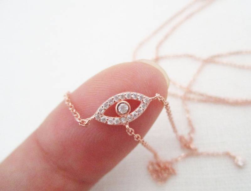 Evil Eye Halskette... Rose Gold Kette Zirkonia-Dainty, Schlicht, Geburtstag Evil Eye Halskette... Rose Gold Kette Zirkonia-Dainty, Schlicht, Geburtstag von TiffanyAvenueBridal