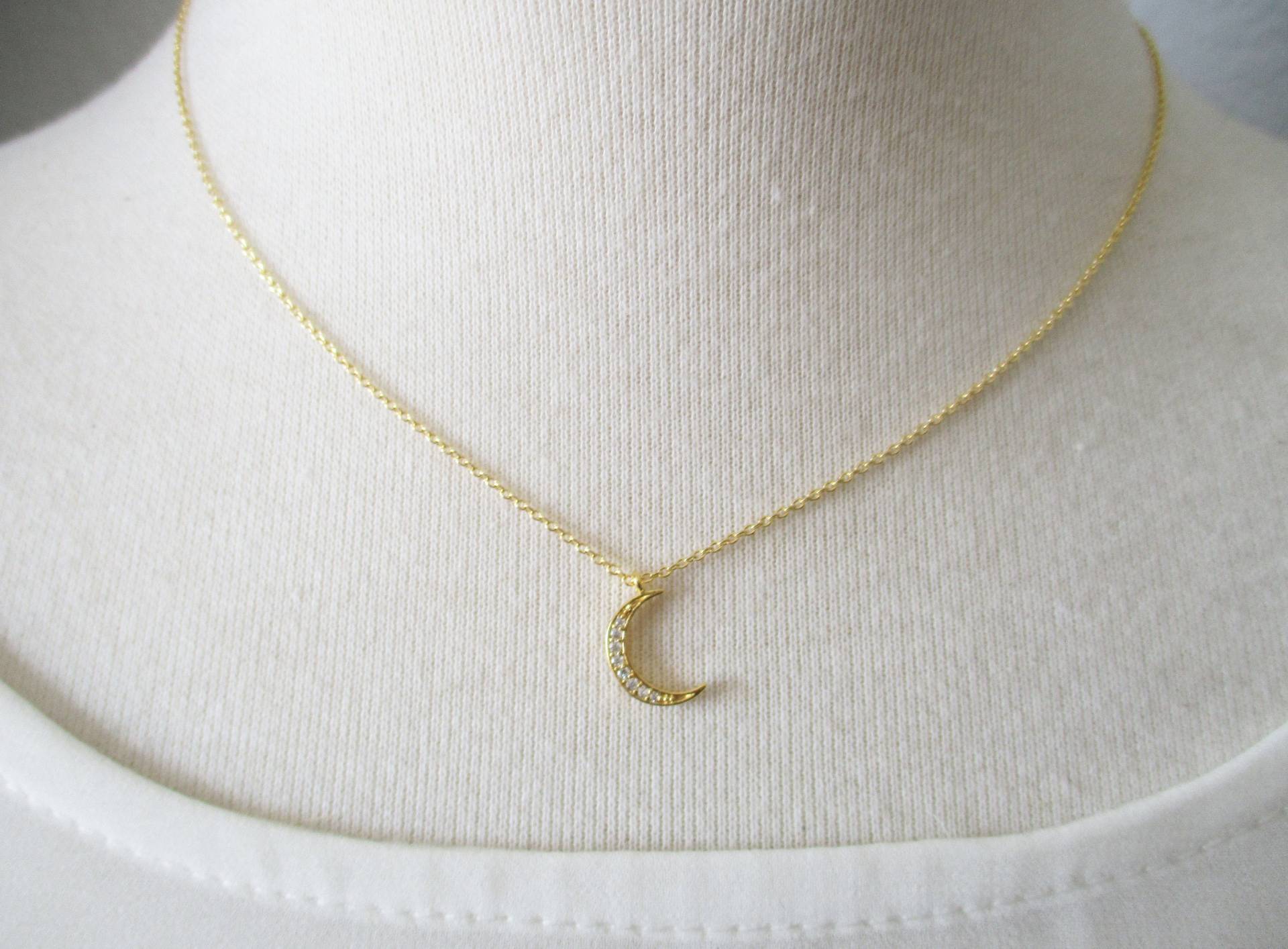 Kleine Gold, Silber Oder Rose Gold Halbmond Kette, Halskette Mit Cz ... Zierliche Und Zarte, Geburtstag, Hochzeit, Brautjungfer Kleine Gold, Silber Oder Rose Gold Halbmond Kette, Halskette Mit Cz ... Zierliche Und Zarte, Geburtstag, Hochzeit, Brautjungfer von TiffanyAvenueBridal