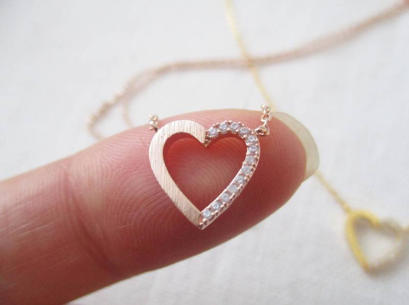 Offenes Herz Halskette Mit Cubic Zirkonia, Gold, Rosegold Oder Silber Cz ..zierlich, Zart, Einfach, Hochzeit, Brautjungfer Schmuck Offenes Herz Halskette Mit Cubic Zirkonia, Gold, Rosegold Oder Silber Cz ..zierlich, Zart, Einfach, Hochzeit, Brautjungfer Schmuck von TiffanyAvenueBridal