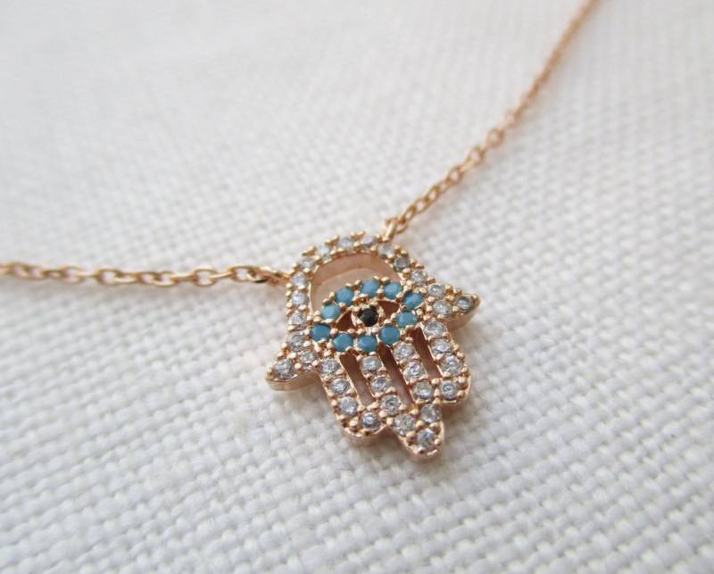 Winzig Gold, Rosegold Oder Versilberte Hamsa Hand Halskette Mit Cz ... Zierliche Und Schlichte Winzig Gold, Rosegold Oder Versilberte Hamsa Hand Halskette Mit Cz ... Zierliche Und Schlichte von TiffanyAvenueBridal