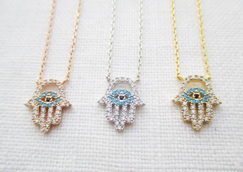 Winzige Gold, Rose Gold Oder Versilberte Hamsa Hand Halskette Mit Cz ...zierlich Und Einfach Winzige Gold, Rose Gold Oder Versilberte Hamsa Hand Halskette Mit Cz ...zierlich Und Einfach von TiffanyAvenueBridal