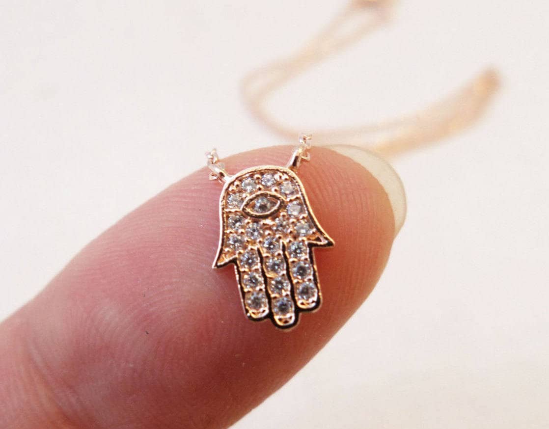Winzige Vergoldete, Rosévergoldete Oder Versilberte Hamsa-Hand-Halskette Mit Zirkonia ...zierlich Und Einfach Winzige Vergoldete, Rosévergoldete Oder Versilberte Hamsa-Hand-Halskette Mit Zirkonia ...zierlich Und Einfach von TiffanyAvenueBridal