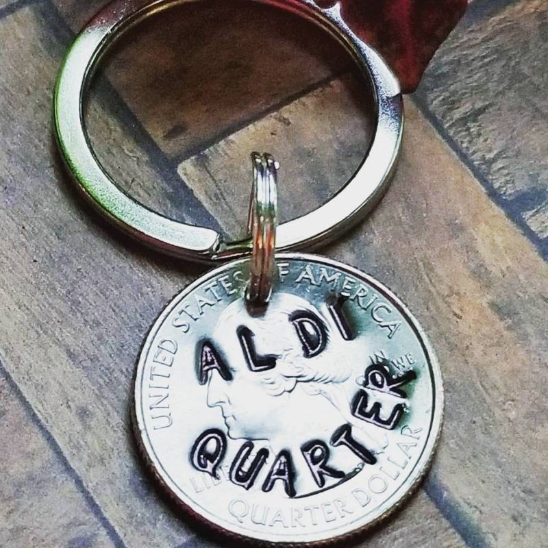 Aldi Quarter Schlüsselbund Handgestempelter Einkaufswagenhalter, Personalisierter Münzschlüsselring von TiffanyTwists