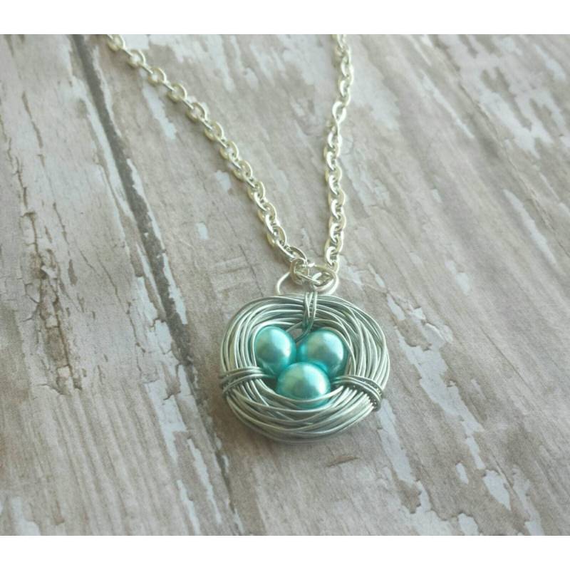 Silber Vogelnest Halskette Robins Ei Blau Perle Stammbaum von TiffanyTwists