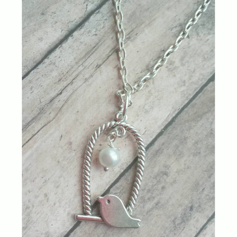 Vogelkäfig Halskette Perlenakzent, Geschenk Für Mama von TiffanyTwists