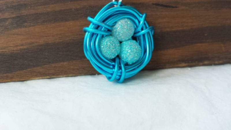 Blau Glitter Vogel Nest Halskette Stammbaum Mama Geschenk von TiffanyTwists