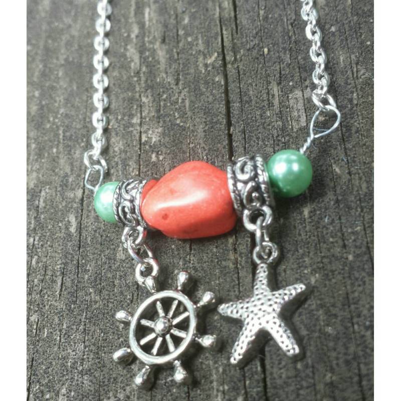 Strand Halskette Seestern & Schiffsrad Charms, Koralle Stein von TiffanyTwists