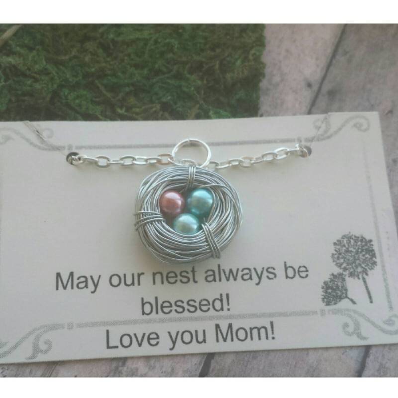 Vogel-Nest-Halskette Geburtsstein-Anhänger Der Mutter von TiffanyTwists