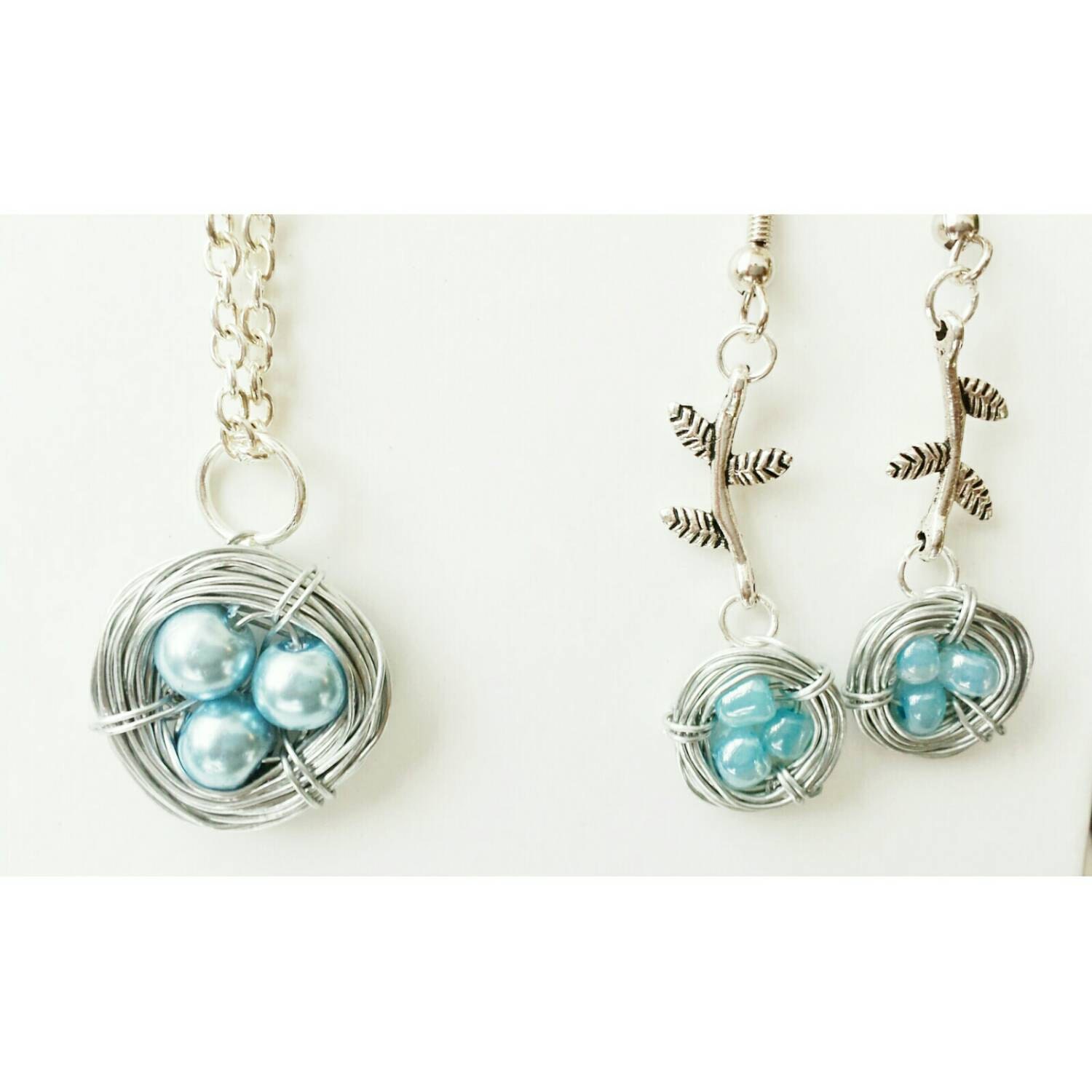 Zierliche Vögel Nest Ohrringe Blaue Perle Schmuck, Mutter Geschenk von TiffanyTwists