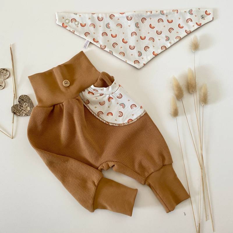 Babyset Mädchen 50-68 Pumphose Dreieckstuch Regenbogen Erstlingsset Waffeljersey Camel Mitwachshose Newborn Outfit Neugeborenen Set von Tifilou