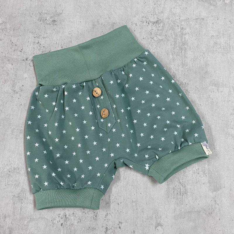 Kurze Pumphose Baby 50-104 Alt Mint Grün Weiße Sterne Haremshose Sommerhose Shorts Bummie Bloomer von Tifilou