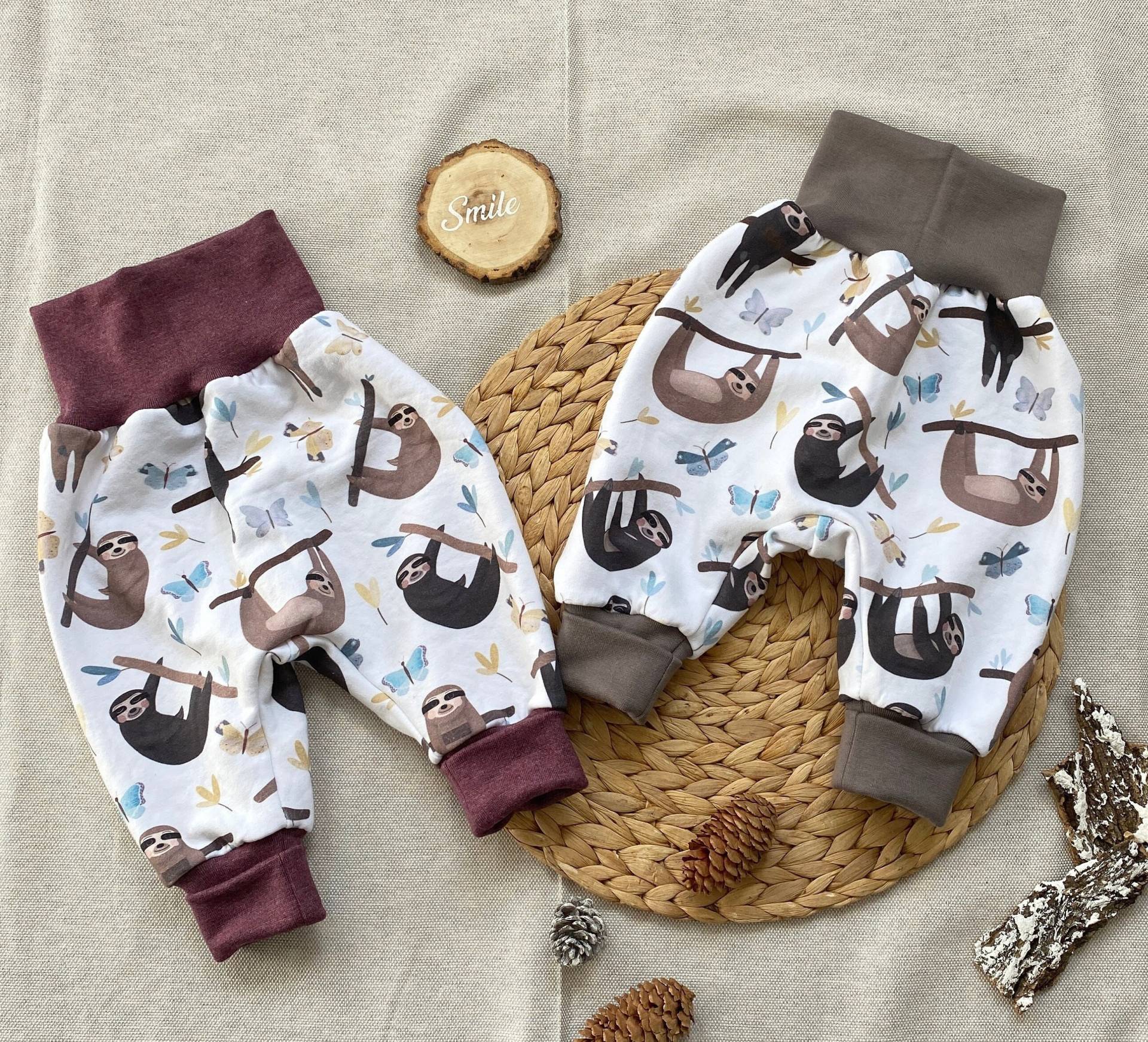 Warme Baby Pumphose 44-80 Für Mädchen Und Jungen Mit Faultieren Schmetterlingen Alpenfleece Wintersweat von Tifilou