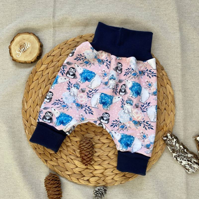 Winter Baby Pumphose 50/56 Weihnachten Eisbären Pinguine Für Mädchen Rosa Blau Alpenfleece Wintersweat von Tifilou