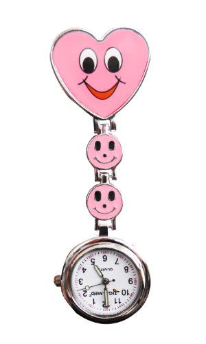 Schwesternuhr Krankenschwesternuhr Top modernes Tigaheart-Smiley Design mit Clip und Batterie Pflegeruhr Kitteluhr Damenuhr Herrenuhr 1 Stück (Pink) von Tiga-Med