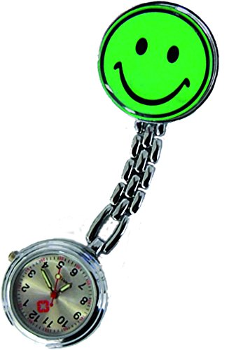 Tiga-Med Schwesternuhr 2er Set (=2Stück!) Smiley grün mit Clip Kitteluhr Krankenschwesteruhr Original Qualität von Tiga-Med