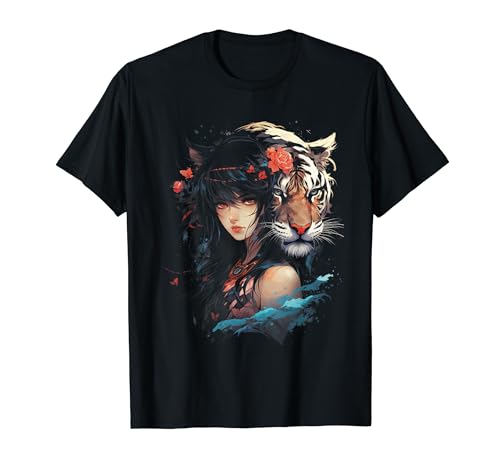 Frau Tiger Mädchen Illustration Manga T-Shirt Frau Tiger Mädchen Illustration Manga T-Shirt von Tiger Anime Girl Fantasy