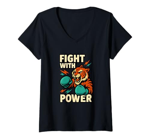 Damen Tiger-Boxkampf mit Power Lustige Sportarten T-Shirt mit V-Ausschnitt Damen Tiger-Boxkampf mit Power Lustige Sportarten T-Shirt mit V-Ausschnitt von Tiger Boxing Fight With Power Sports Apparel